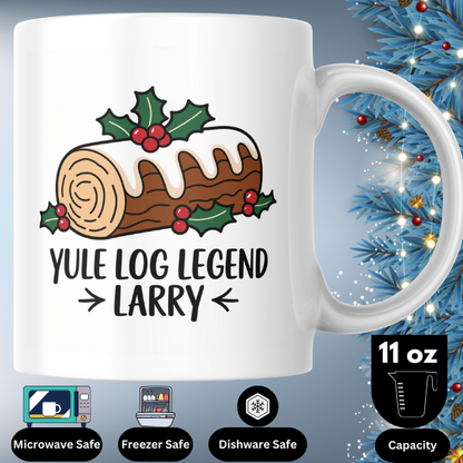 Shop the Personalized Yule Log Legend Larry Christmas Mug - Double-Sided Print