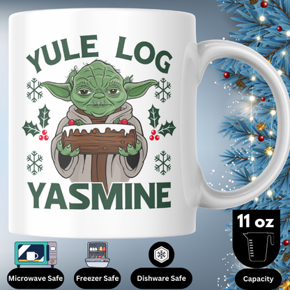 Shop the Personalized Yule Log Yoda Yasmine Christmas Mug - Double-Sided Print