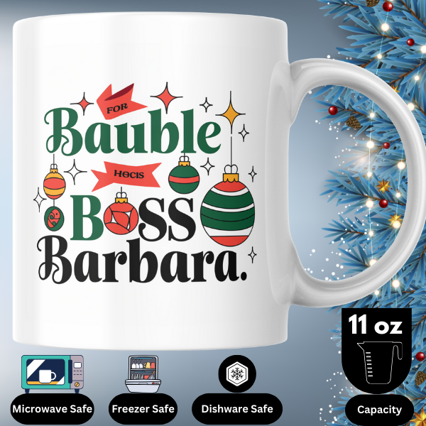 Shop Personalized Christmas Mug by Bauble Boss Barbara - Double-Sided Print