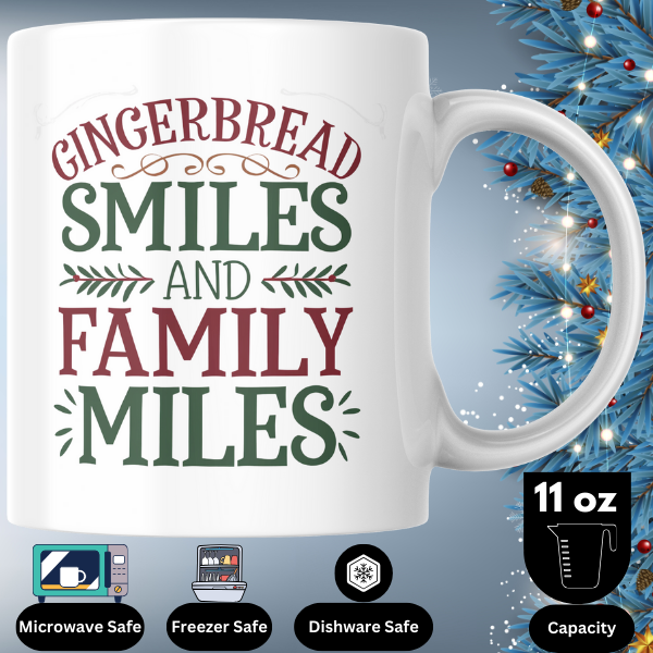 Shop the Festive "Gingerbread Smiles & Family Miles" Christmas Mug - Double-Sided Print