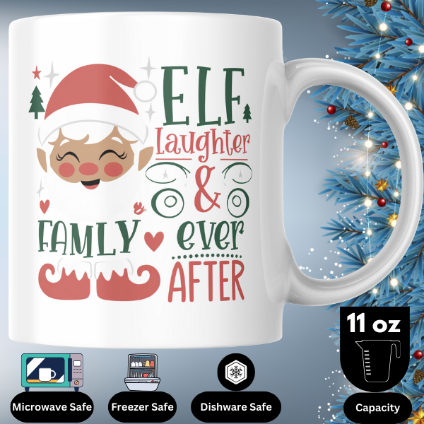 Shop the Elf Laughter & Ever After Family Christmas Mug - Double-Sided Print for Festive Cheer