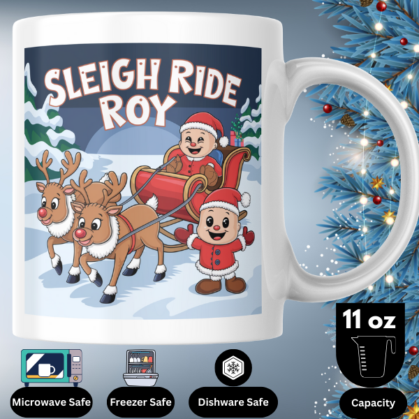 Shop the Sleigh Ride Roy Personalized Christmas Mug – Double-Sided Print for Festive Cheer