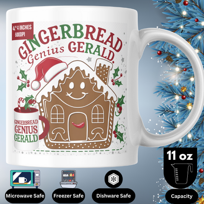 Shop the Personalized Gingerbread Genius Gerald Christmas Mug – Double-Sided Print