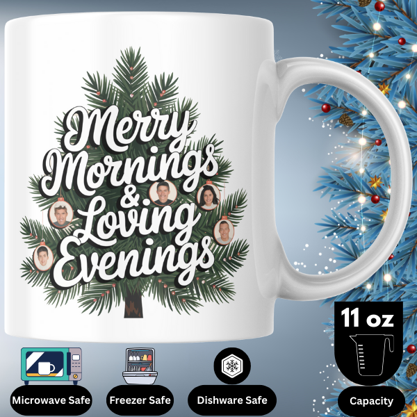 Shop the Festive "Merry Mornings & Loving Evenings" Christmas Mug - Double-Sided Print