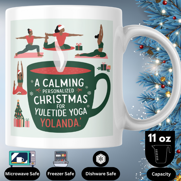 Shop Personalized Yuletide Yoga Yolanda Christmas Mug - Double-Sided Print