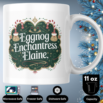 Shop the Personalized Eggnog Enchantress Elaine Christmas Mug – Double-Sided Print