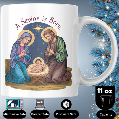 Shop the "A Savior is Born" Christmas Mug - Double-Sided Print for Festive Cheer