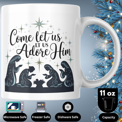 Shop the "Come Let Us Adore Him" Christmas Mug - Double-Sided Print for Festive Cheer