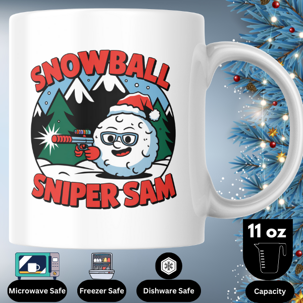 Shop the Personalized "Snowball Sniper Sam" Christmas Mug - Double-Sided Print