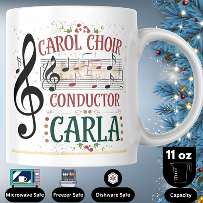 Shop the Carol Choir Conductor Carla V3 Personalized Christmas Mug - Double-Sided Print