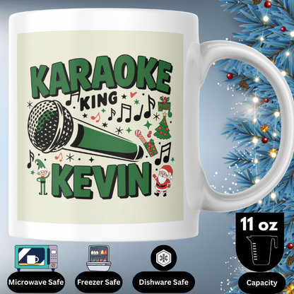 Shop the Personalized "Karaoke King Kevin" Christmas Mug - Double-Sided Print