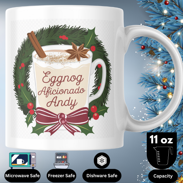 Shop the Personalized Eggnog Aficionado Andy V2 Christmas Mug – Double-Sided Print