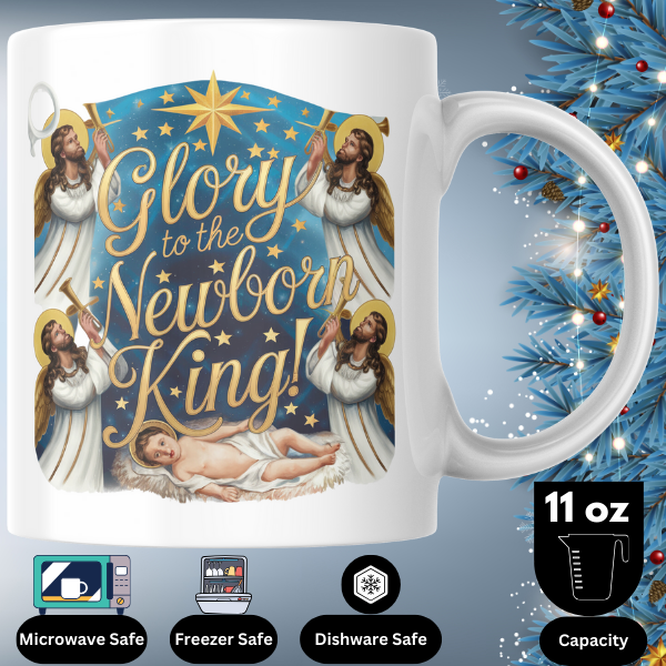 Shop the "Glory to the Newborn King" Christmas Mug - Double-Sided Print for Festive Cheer