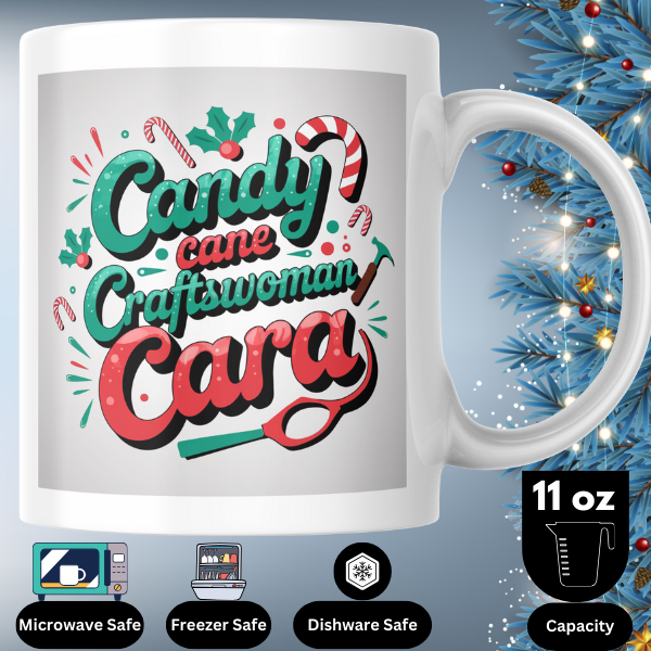 Shop the Candy Cane Craftswoman Cara V2 - Personalized Christmas Mug with Dual-Sided Print