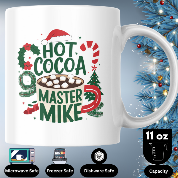 Shop the Personalized "Hot Cocoa Master Mike" Christmas Mug - Double-Sided Print