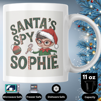 Shop the Personalized "Santa's Spy Sophie" Christmas Mug - Double-Sided Print