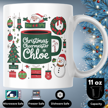 Shop Personalized Christmas Mug - Festive Cheermeister Chloe Design, Double-Sided Print