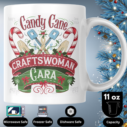 Shop Personalized Christmas Mug Featuring Candy Cane Craftswoman Cara - Double-Sided Print