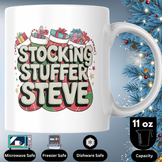 Shop Personalized Christmas Mug - "Stocking Stuffer Steve" Design, Double-Sided Print