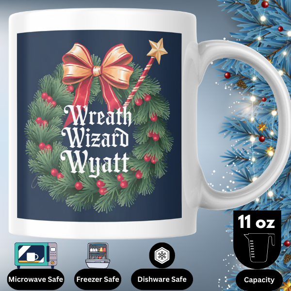 Shop the Personalized Wreath Wizard Wyatt Christmas Mug - Double-Sided Print