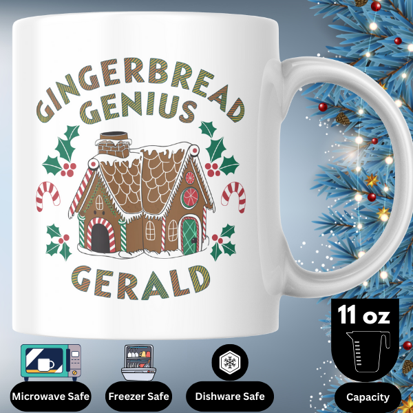 Shop the Personalized Gingerbread Genius Gerald V2 Christmas Mug - Double-Sided Print