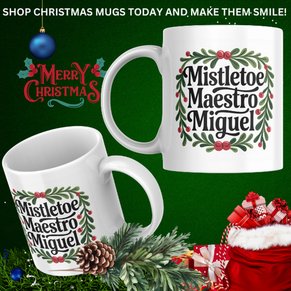 Shop the Personalized Mistletoe Maestro Miguel Christmas Mug - Double-Sided Print