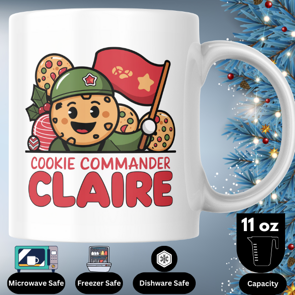 Shop the Personalized Cookie Commander Claire Christmas Mug – Double-Sided Print