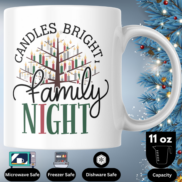 Shop the "Candles Bright, Family Night" Christmas Mug - Double-Sided Print for Festive Gatherings