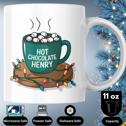 Shop the Personalized Hot Chocolate Henry Christmas Mug – Double-Sided Print for a Festive Touch