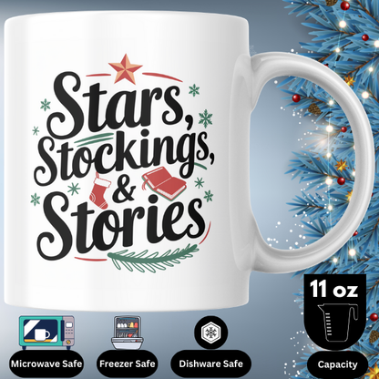 Shop the Family Christmas Mug: Stars, Stockings, & Stories Design - Double-Sided Print