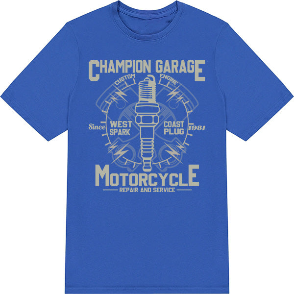 Champion Garage Unisex Motorcycle T-Shirt | Ideal for Riders