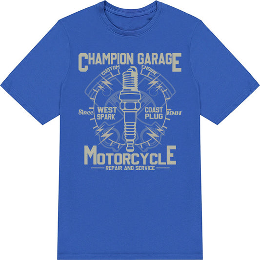 Champion Garage Unisex Motorcycle T-Shirt | Ideal for Riders