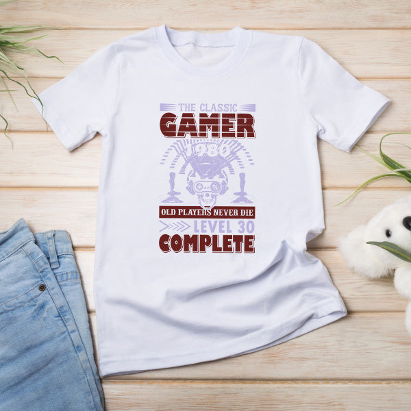 Classic Gamer T-Shirt - "Old Players Never Die" | Premium Apparel