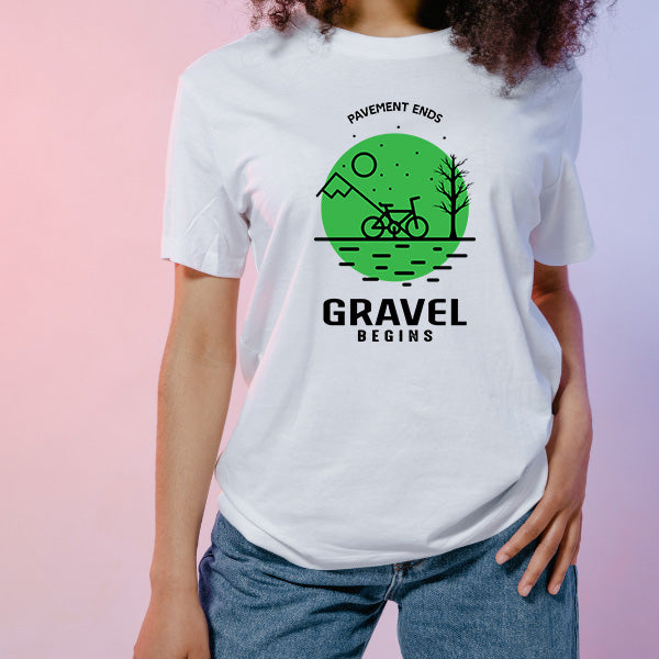 Unisex T-Shirt for Bicycle Adventures | Pavement Ends Gravel Begins