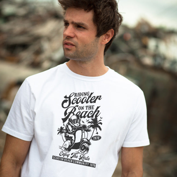 Unisex Motorbike Rider T-Shirt - Beach Ride Design