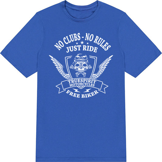 "No Clubs, No Rules" Unisex T-Shirt for Bikers - Shop Now