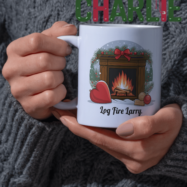 Shop Personalized Christmas Mug by Log Fire Larry - Double-Sided Print