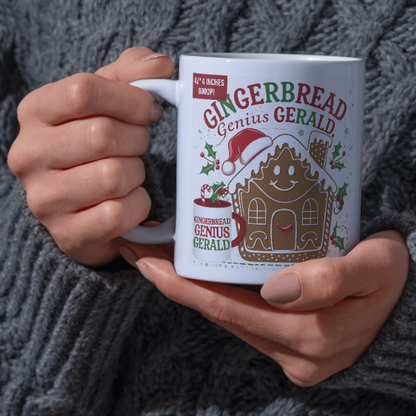 Shop the Personalized Gingerbread Genius Gerald Christmas Mug – Double-Sided Print