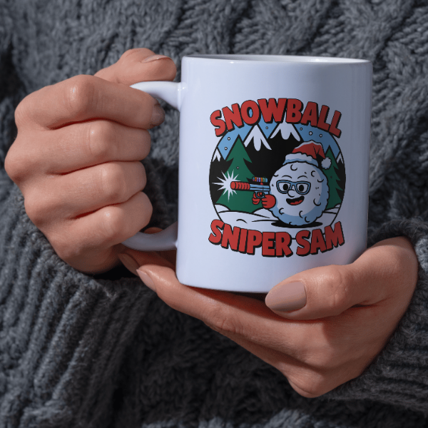 Shop the Personalized "Snowball Sniper Sam" Christmas Mug - Double-Sided Print