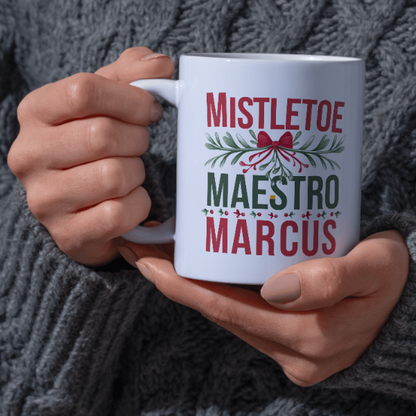 Shop the Personalized Mistletoe Maestro Marcus Christmas Mug - Double-Sided Print