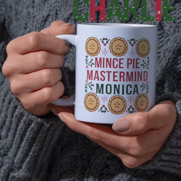 Shop the Personalized "Mince Pie Mastermind" Christmas Mug by Monica - Double-Sided Print