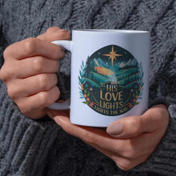 Shop the "His Love Lights the Way" Christmas Mug – Double-Sided Print for Festive Cheer