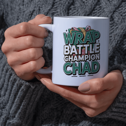 Shop the Personalized "Wrap Battle Champion Chad" Christmas Mug – Double-Sided Print