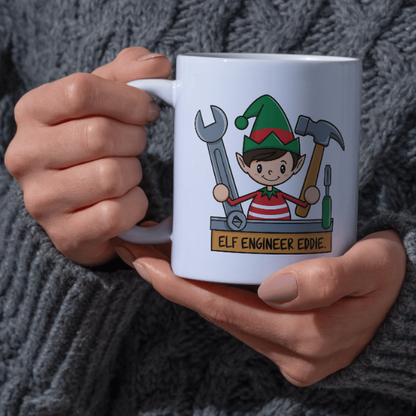 Shop Personalized Elf Engineer Eddie Christmas Mug – Double-Sided Print