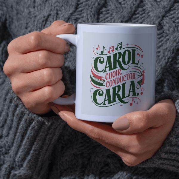 Shop the Carol Choir Conductor Carla V2 Personalized Christmas Mug - Double-Sided Print