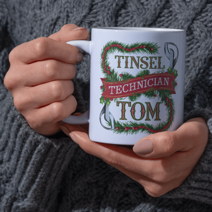 Shop the Personalized "Tinsel Technician Tom" Christmas Mug - Double-Sided Print