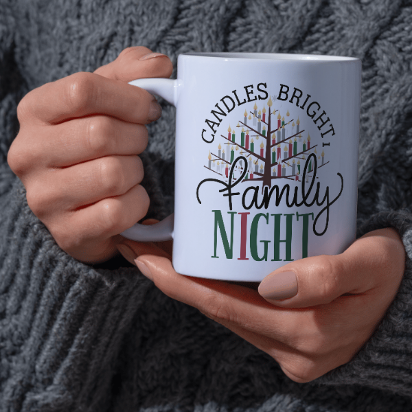 Shop the "Candles Bright, Family Night" Christmas Mug - Double-Sided Print for Festive Gatherings