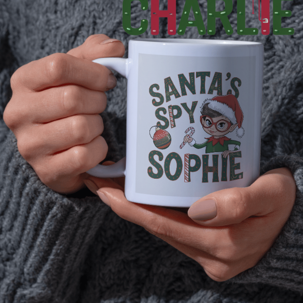 Shop the Personalized "Santa's Spy Sophie" Christmas Mug - Double-Sided Print