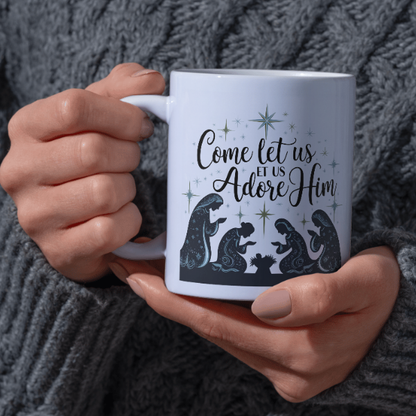 Shop the "Come Let Us Adore Him" Christmas Mug - Double-Sided Print for Festive Cheer