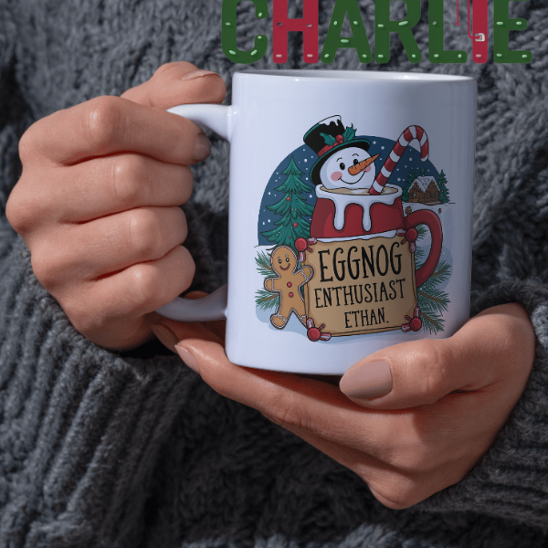 Shop Personalized Christmas Mug for Eggnog Enthusiasts - Custom Design Printed on Both Sides